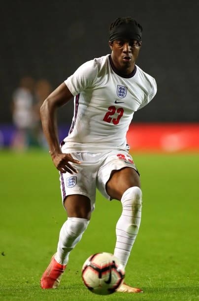 Noni Madueke of England controls the ball during the UEFA Under 21 Qualifier between England and Kosovo at Stadium MK on September 07, 2021 in Milton...