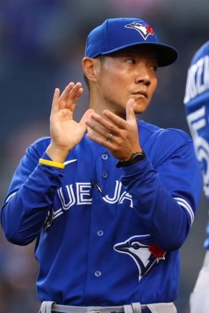 Gil Kim, Director, Player Development for the Toronto Blue Jays before a game against the New York Yankees at Yankee Stadium on September 7, 2021 in...