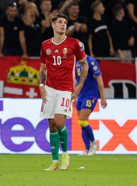 Dominik Szoboszlai of Hungary looks on during the FIFA World Cup 2022 Qatar qualifying match between Hungary and Andorra at Puskas Arena on September...