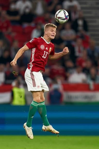 Zsolt Kalmar of Hungary in action during the 2022 FIFA World Cup Qualifier match between Hungary and Andorra at Puskas Arena on September 08, 2021 in...
