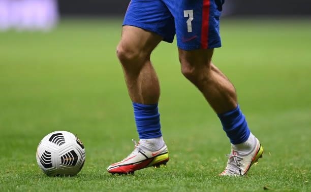 Close up view of England footballer Jack Grealish's legs during the 2022 FIFA World Cup Qualifier match between Poland and England at Stadion...
