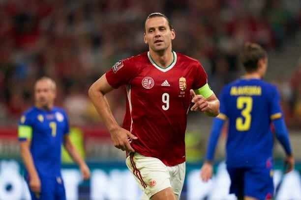 Adam Szalai of Hungary looks on during the 2022 FIFA World Cup Qualifier match between Hungary and Andorra at Puskas Arena on September 08, 2021 in...