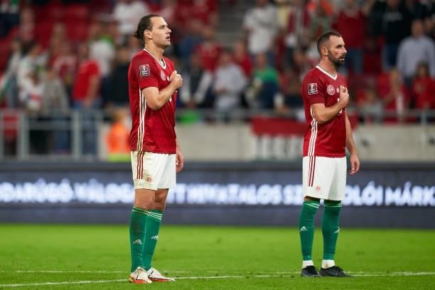 Adam Szalai of Hungary acknowledges the crowd during the 2022 FIFA World Cup Qualifier match between Hungary and Andorra at Puskas Arena on September...