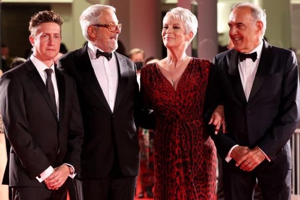 Director David Gordon Green, Roberto Cicutto, Jamie Lee Curtis and Director of the Venice Film Festival Alberto Barbera attend the red carpet of the...