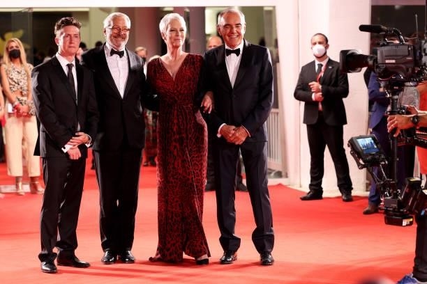 Director David Gordon Green, Roberto Cicutto, Jamie Lee Curtis and Director of the Venice Film Festival Alberto Barbera attend the red carpet of the...