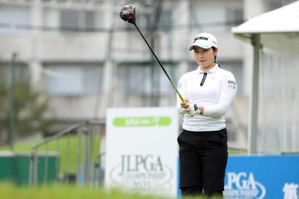 Sakura Koiwai of Japan is seen before her tee shot on the 1st hole during the first round of the JLPGA Championship Konica Minolta Cup at Shizu Hills...