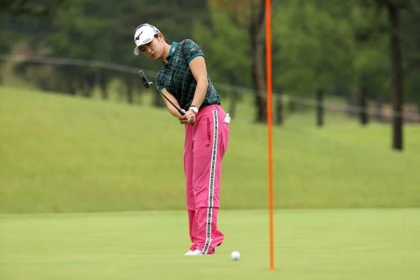 Erika Hara of Japan attempts a putt on the 9th green during the first round of the JLPGA Championship Konica Minolta Cup at Shizu Hills Country Club...