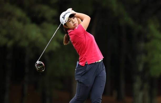 Miyuu Yamashita of Japan hits her tee shot on the 6th hole during the first round of the JLPGA Championship Konica Minolta Cup at Shizu Hills Country...