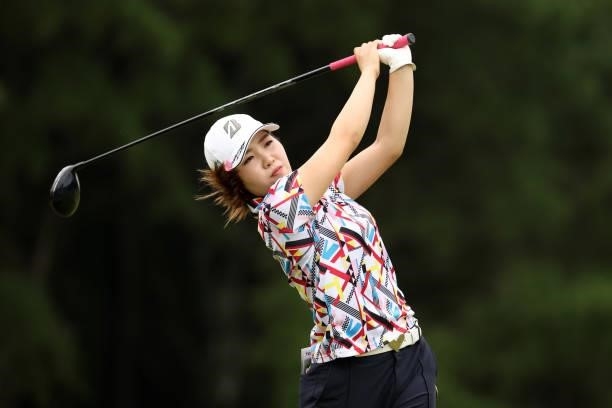 Ayaka Furue of Japan hits her tee shot on the 6th hole during the first round of the JLPGA Championship Konica Minolta Cup at Shizu Hills Country...