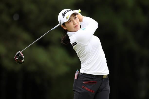 Sakura Koiwai of Japan hits her tee shot on the 6th hole during the first round of the JLPGA Championship Konica Minolta Cup at Shizu Hills Country...