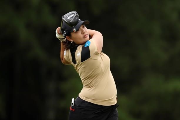 Ai Suzuki of Japan hits her tee shot on the 6th hole during the first round of the JLPGA Championship Konica Minolta Cup at Shizu Hills Country Club...