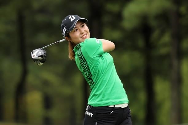 Momoko Osato of Japan hits her tee shot on the 7th hole during the first round of the JLPGA Championship Konica Minolta Cup at Shizu Hills Country...