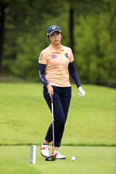 Kotone Hori of Japan is seen before her tee shot on the 7th hole during the first round of the JLPGA Championship Konica Minolta Cup at Shizu Hills...
