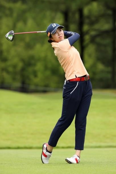 Kotone Hori of Japan hits her tee shot on the 7th hole during the first round of the JLPGA Championship Konica Minolta Cup at Shizu Hills Country...