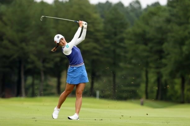 Rei Matsuda of Japan hits her second shot on the 7th hole during the first round of the JLPGA Championship Konica Minolta Cup at Shizu Hills Country...