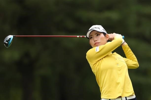Narumi Yamada of Japan hits her tee shot on the 7th hole during the first round of the JLPGA Championship Konica Minolta Cup at Shizu Hills Country...