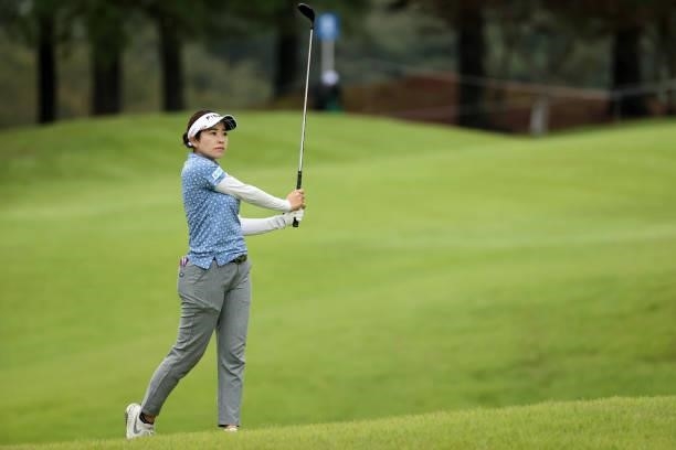 Sumika Nakasone of Japan hits her second shot on the 6th hole during the first round of the JLPGA Championship Konica Minolta Cup at Shizu Hills...