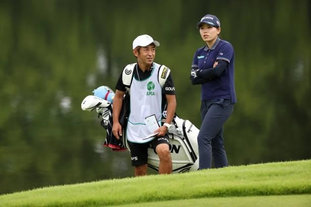 Minami Katsu of Japan is seen on the 18th green during the first round of the JLPGA Championship Konica Minolta Cup at Shizu Hills Country Club on...