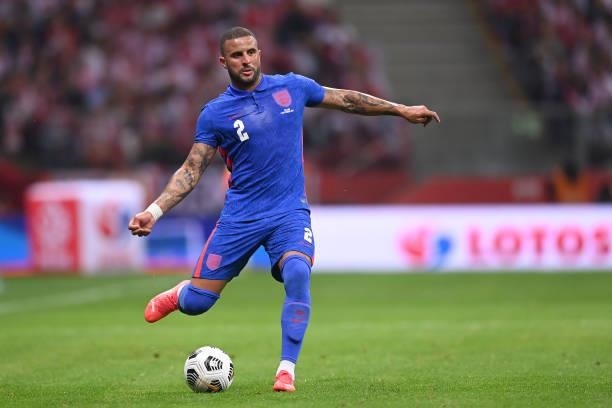 Kyle Walker of England in action during the 2022 FIFA World Cup Qualifier between Poland and England at Stadion Narodowy on September 08, 2021 in...