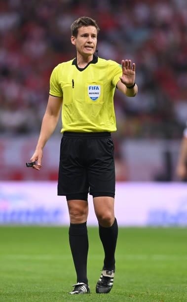 Referee Daniel Siebert during the 2022 FIFA World Cup Qualifier match between Poland and England at Stadion Narodowy on September 08, 2021 in Warsaw,...