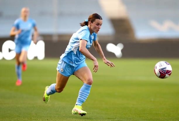 Vicky Losada of Manchester City in action during the UEFA Women's Champions League match between Manchester City v Real Madrid at The Academy Stadium...