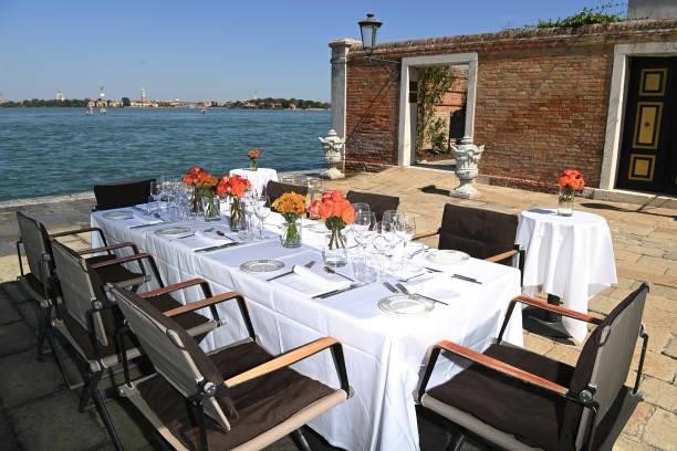 General view of luncheon hosted by amfAR during the 78th Venice International Film Festival on September 09, 2021 in Venice, Italy.