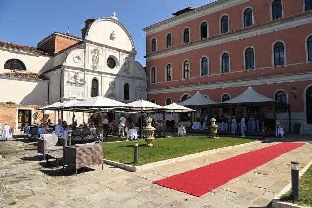 General view of luncheon hosted by amfAR during the 78th Venice International Film Festival on September 09, 2021 in Venice, Italy.