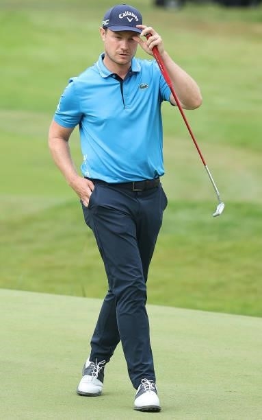 Oliver Fisher of England pictured after finishing his round during Day One of The BMW PGA Championship at Wentworth Golf Club on September 09, 2021...