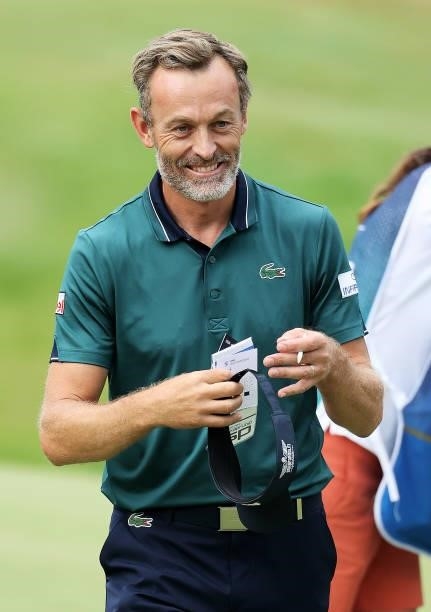 Raphael Jacquelin of France pictured after finishing his round on the 18th green during Day One of The BMW PGA Championship at Wentworth Golf Club on...