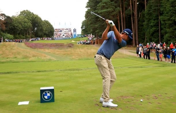 Christiaan Bezuidenhout of South Africa on the 14th tee during the first round of The BMW PGA Championship at Wentworth Golf Club on September 09,...