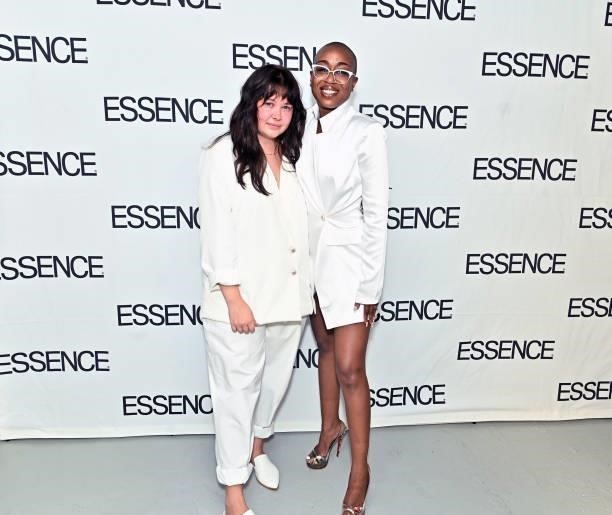 Tyler Brooke and LAVNTG designer Megan Carter during ESSENCE Fashion House - Red Carpet on September 09, 2021 in New York City.
