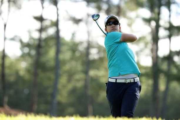 Hee-kyung Bae of South Korea hits her tee shot on the 2nd hole during the second round of the JLPGA Championship Konica Minolta Cup at Shizu Hills...