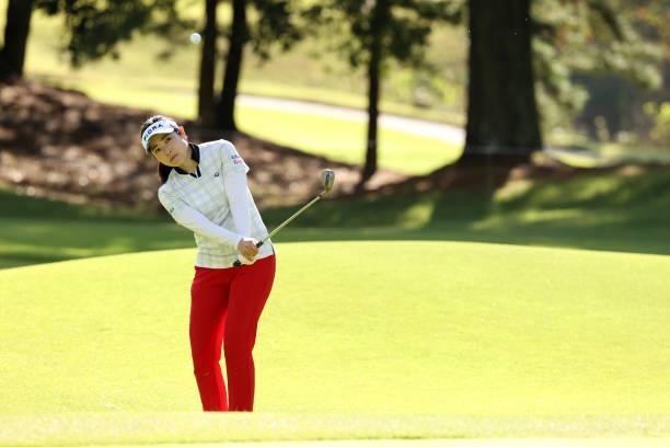 Sumika Nakasone of Japan chips onto the 2nd green during the second round of the JLPGA Championship Konica Minolta Cup at Shizu Hills Country Club on...