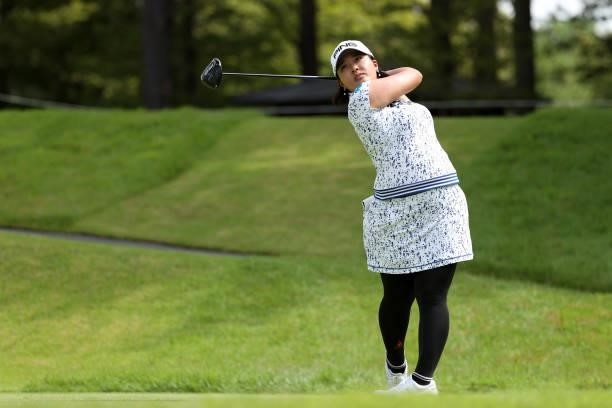 Ai Suzuki of Japan hits her tee shot on the 3rd hole during the second round of the JLPGA Championship Konica Minolta Cup at Shizu Hills Country Club...