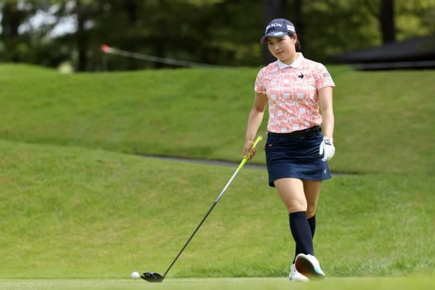 Sakura Koiwai of Japan is seen before her tee shot on the 3rd hole during the second round of the JLPGA Championship Konica Minolta Cup at Shizu...