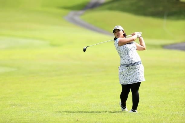 Ai Suzuki of Japan hits her second shot on the 3rd hole during the second round of the JLPGA Championship Konica Minolta Cup at Shizu Hills Country...