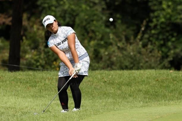 Ai Suzuki of Japan chips onto the 3rd green during the second round of the JLPGA Championship Konica Minolta Cup at Shizu Hills Country Club on...