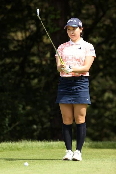 Sakura Koiwai of Japan is seen before her tee shot on the 4th hole during the second round of the JLPGA Championship Konica Minolta Cup at Shizu...