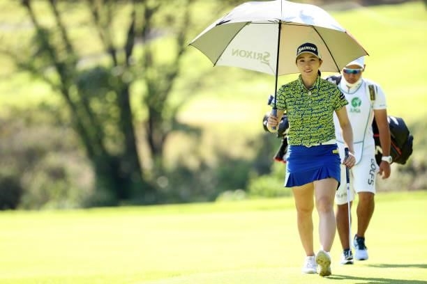 Rieru Shibusawa of Japan is seen on the 6th hole during the second round of the JLPGA Championship Konica Minolta Cup at Shizu Hills Country Club on...