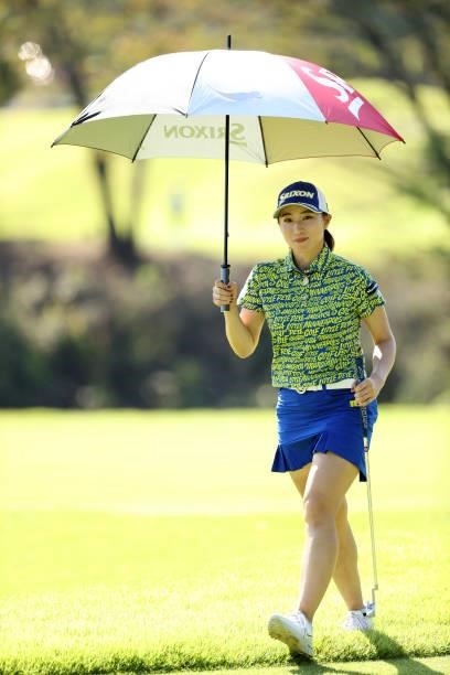Rieru Shibusawa of Japan is seen on the 6th hole during the second round of the JLPGA Championship Konica Minolta Cup at Shizu Hills Country Club on...