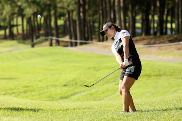 Momo Yoshikawa of Japan chips onto the 6th green during the second round of the JLPGA Championship Konica Minolta Cup at Shizu Hills Country Club on...