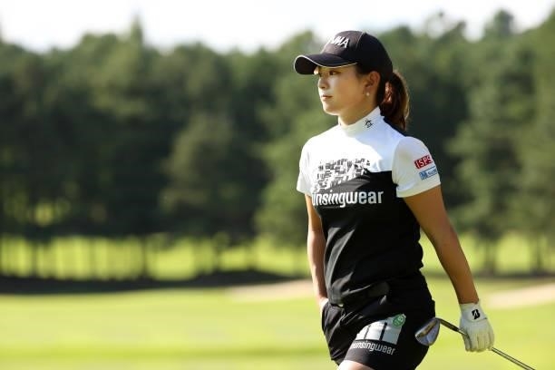 Momo Yoshikawa of Japan walks to the 6th green during the second round of the JLPGA Championship Konica Minolta Cup at Shizu Hills Country Club on...