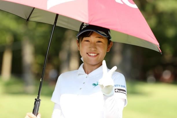 Nana Suganuma of Japan poses on the 7th hole during the second round of the JLPGA Championship Konica Minolta Cup at Shizu Hills Country Club on...