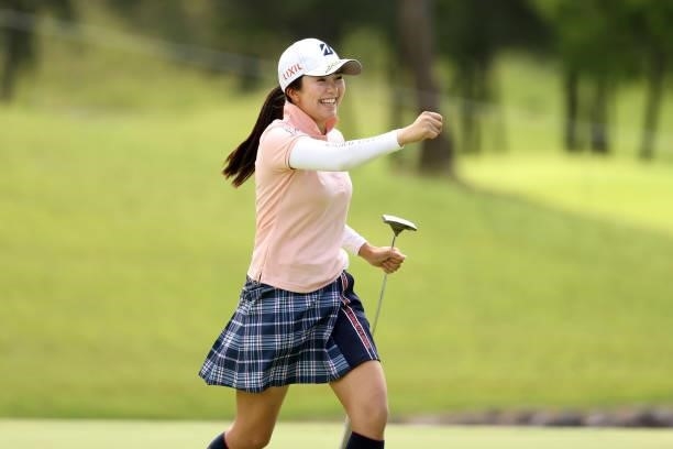 Kotone Hori of Japan celebrates holing out with the birdie on the 9th green during the second round of the JLPGA Championship Konica Minolta Cup at...