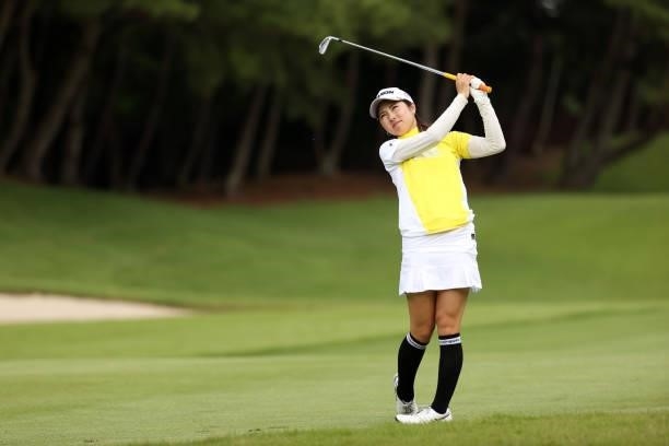 Hiromu Ono of Japan hits her second shot on the 7th hole during the second round of the JLPGA Championship Konica Minolta Cup at Shizu Hills Country...