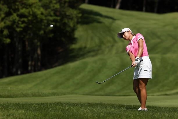 Bo-mee Lee of South Korea chips onto the 7th green during the second round of the JLPGA Championship Konica Minolta Cup at Shizu Hills Country Club...