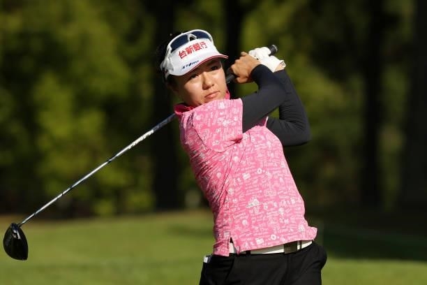 Pei-Ying Tsai of Chinese Taipei hits her tee shot on the 7th hole during the second round of the JLPGA Championship Konica Minolta Cup at Shizu Hills...