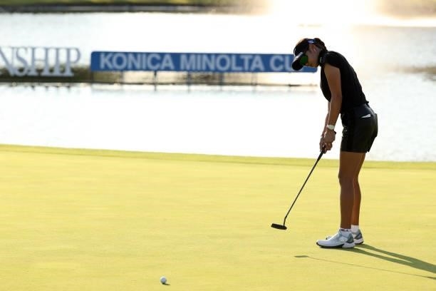 Erika Hara of Japan attempts a putt on the 18th green during the second round of the JLPGA Championship Konica Minolta Cup at Shizu Hills Country...