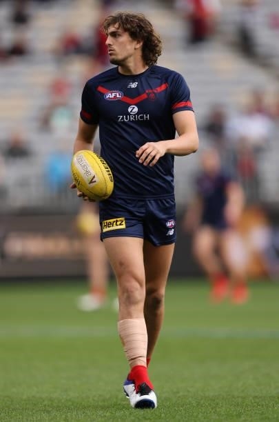 Luke Jackson of the Demons warms up prior to the AFL First Preliminary Final match between Melbourne Demons and Geelong Cats at Optus Stadium on...