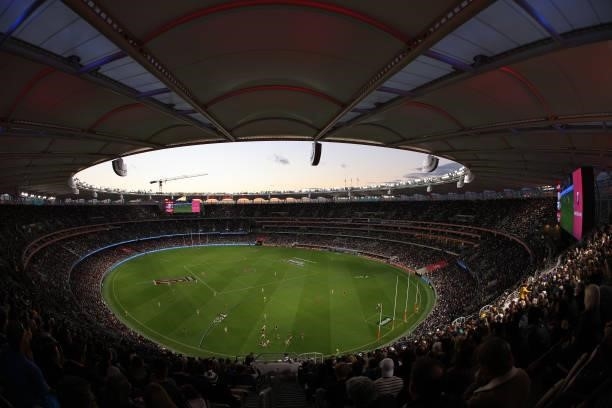 General view during the AFL First Preliminary Final match between Melbourne Demons and Geelong Cats at Optus Stadium on September 10, 2021 in Perth,...